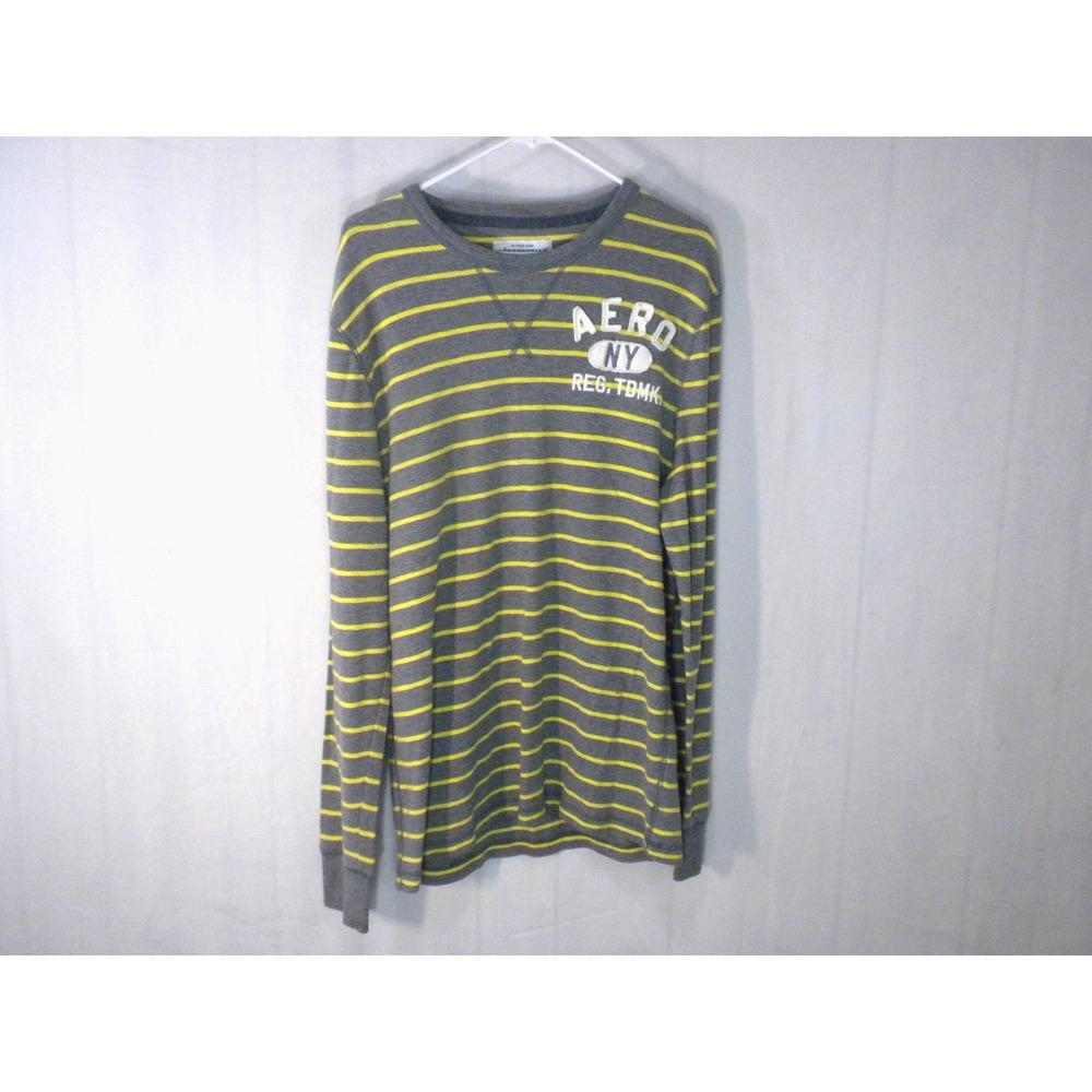 Aeropostale‎ T-shirt Mens XL Gray Thermal Knit Striped Aero NY 1987 Applique Y2K